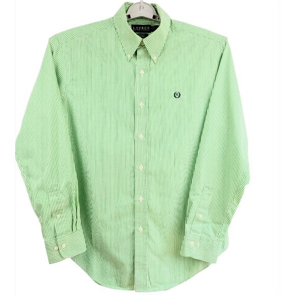 Lauren Ralph Lauren Non Iron Button Down Striped Shirt Men 16 34/35 Green White - Picture 2 of 8